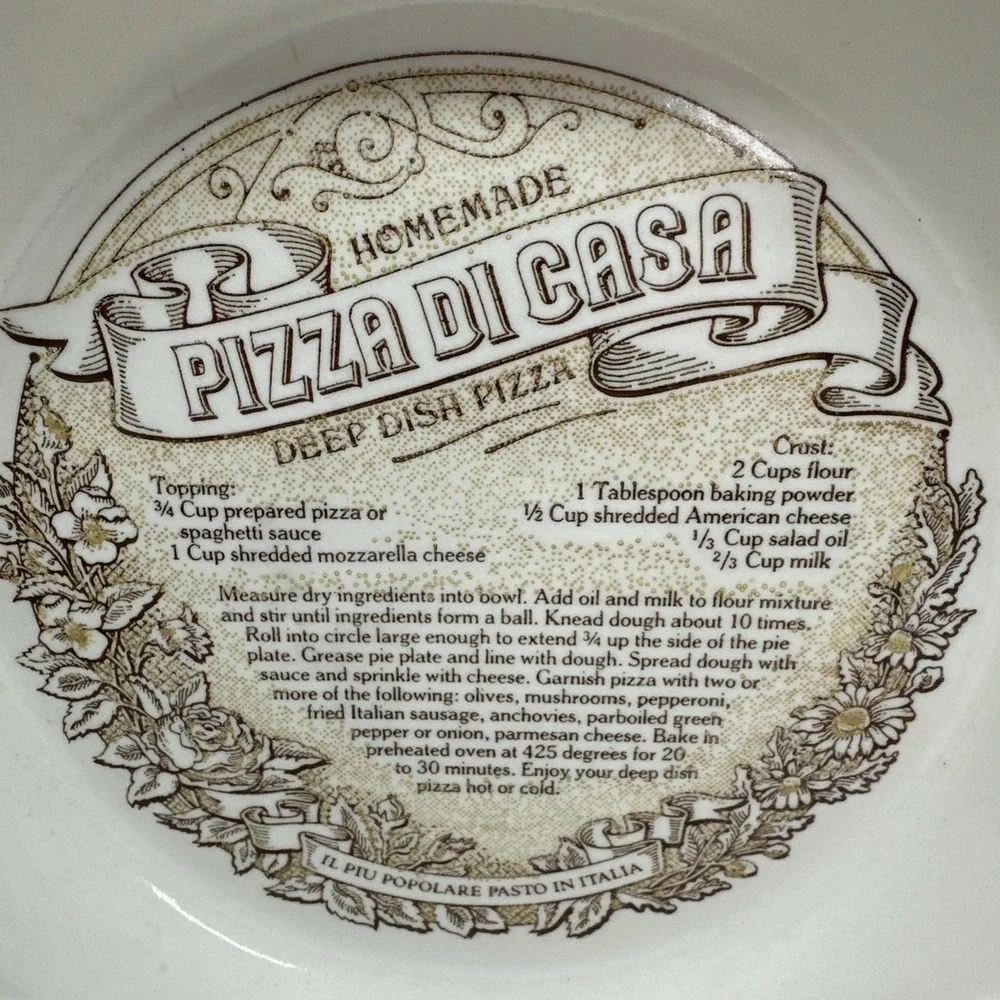 Vintage Royal China Deep Dish Pizza Di Casa Pie Recipe Ceramic Baking Plate READ